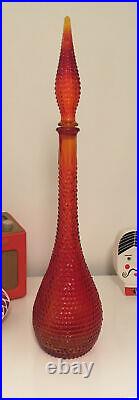 Amberina Red Diamond / Hobnail Genie Bottle Decanter 1960s Glass Vintage Empoli