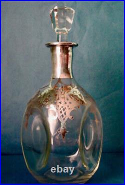 Antique Art Nouveau Wine Decanter Glass Silver Overlay 11 ca. 1900