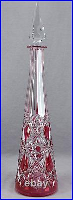 Antique Baccarat Cranberry Cut to Clear Lagny #177 16 5/8 Inch Decanter C. 1916