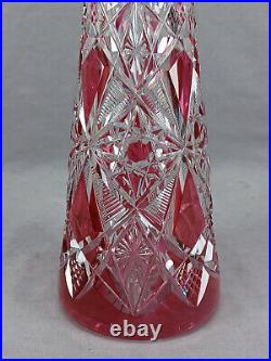 Antique Baccarat Cranberry Cut to Clear Lagny #177 16 5/8 Inch Decanter C. 1916