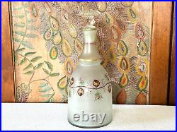 Antique Bohemian Hand Painted Rose Vine Floral Opaline Glass Decanter