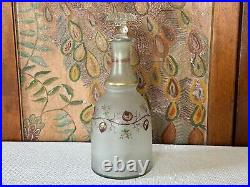 Antique Bohemian Hand Painted Rose Vine Floral Opaline Glass Decanter