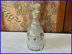 Antique Bohemian Hand Painted Rose Vine Floral Opaline Glass Decanter