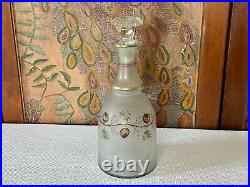 Antique Bohemian Hand Painted Rose Vine Floral Opaline Glass Decanter