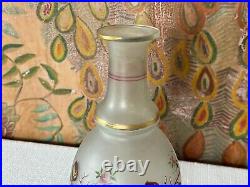 Antique Bohemian Hand Painted Rose Vine Floral Opaline Glass Decanter