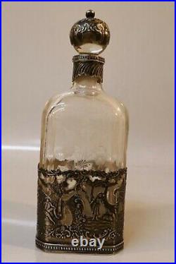 Antique Dutch Silver Overlay Glass Decanter / Scent Bottle