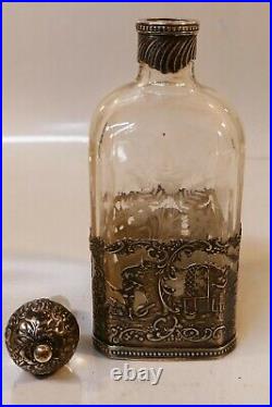 Antique Dutch Silver Overlay Glass Decanter / Scent Bottle