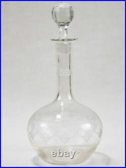 Antique French carafe with stopper and pretty etched pattern