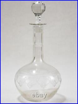 Antique French carafe with stopper and pretty etched pattern