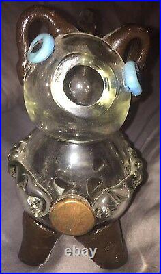 Antique Gin Pig Hand Blown Glass Decanter Hand Painted By Artist