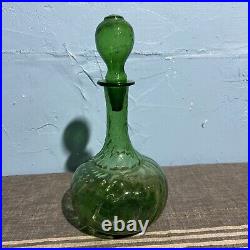 Antique Glass Decanter Olive Green Mid Century Vintage Wayne Husted 11