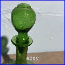 Antique Glass Decanter Olive Green Mid Century Vintage Wayne Husted 11