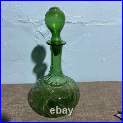 Antique Glass Decanter Olive Green Mid Century Vintage Wayne Husted 11