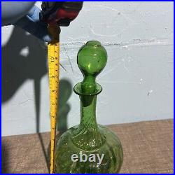 Antique Glass Decanter Olive Green Mid Century Vintage Wayne Husted 11