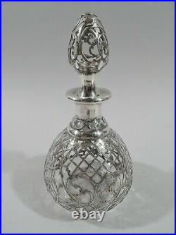Antique Perfume 4911B Art Nouveau Bottle American Glass Silver Overlay