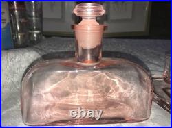 Antique RARE Vintage PINK Bar 8pc Set DECANTER 6 Shot Glass & UNDER TRAY Elegant
