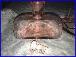 Antique RARE Vintage PINK Bar 8pc Set DECANTER 6 Shot Glass & UNDER TRAY Elegant