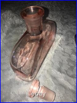 Antique RARE Vintage PINK Bar 8pc Set DECANTER 6 Shot Glass & UNDER TRAY Elegant