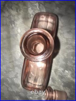 Antique RARE Vintage PINK Bar 8pc Set DECANTER 6 Shot Glass & UNDER TRAY Elegant