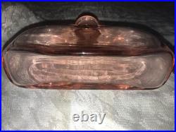 Antique RARE Vintage PINK Bar 8pc Set DECANTER 6 Shot Glass & UNDER TRAY Elegant