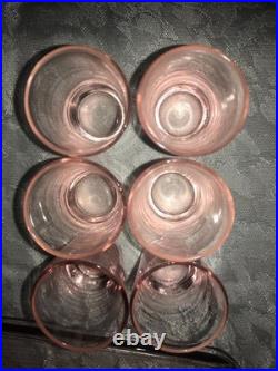 Antique RARE Vintage PINK Bar 8pc Set DECANTER 6 Shot Glass & UNDER TRAY Elegant
