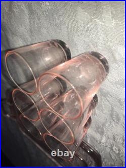Antique RARE Vintage PINK Bar 8pc Set DECANTER 6 Shot Glass & UNDER TRAY Elegant