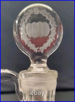 Antique SandwichAntique Circa 1820's Etched Glass Hand Blown Whiskey Decanter