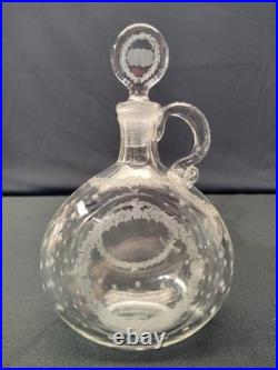 Antique SandwichAntique Circa 1820's Etched Glass Hand Blown Whiskey Decanter