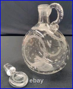 Antique SandwichAntique Circa 1820's Etched Glass Hand Blown Whiskey Decanter