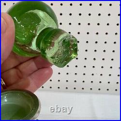 Antique Scotch Decanter Stopper Green with Silver Overlay Thistle Decor Vintage