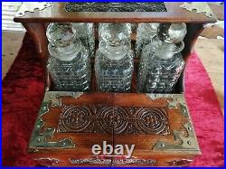 Antique Victorian Vintage Oak Cut Glass Decanters Tantalus. Bar Alcohol. Gift