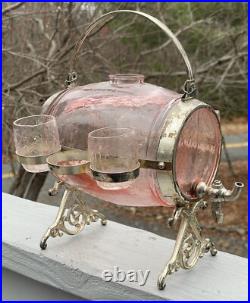 Antique Vintage Art Deco Pink Depression Glass Barrel Decanter Keg 1920s 1930s