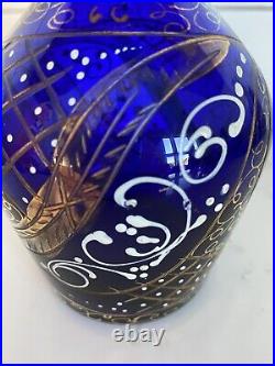 Antique Vintage Bohemian Glass Decanter Bottle WithStopper Persian Cobalt Blue