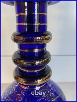 Antique Vintage Bohemian Glass Decanter Bottle WithStopper Persian Cobalt Blue