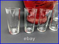 Antique Vintage Czech Coralene Red Glass Egg Tantalus Decanter Peacock Communion