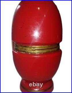 Antique Vintage Czech Coralene Red Glass Egg Tantalus Decanter Peacock Communion