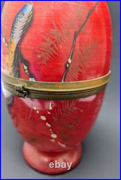 Antique Vintage Czech Coralene Red Glass Egg Tantalus Decanter Peacock Communion