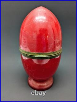 Antique Vintage Czech Coralene Red Glass Egg Tantalus Decanter Peacock Communion