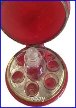 Antique Vintage Czech Coralene Red Glass Egg Tantalus Decanter Peacock Communion Antique Vintage Czech Coralene Red Glass Egg Tantalus Decanter Peacock Communion