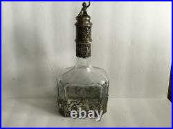 Antique/Vintage Etched Crystal Decanter With Sterling Base and Stopper Topped By C