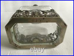 Antique/Vintage Etched Crystal Decanter With Sterling Base and Stopper Topped By C