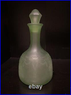 Antique Vintage Green Vaseline Uranium Glass Cameo Ballerina Decanter Art Deco