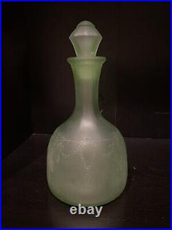 Antique Vintage Green Vaseline Uranium Glass Cameo Ballerina Decanter Art Deco
