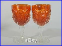 Antique Vintage Imperial Hobstar Carnival Glass Decanter Set Glasses Marigold