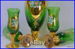 Antique Vintage Murano Glass Decanter Glasses Set Barware Set Hand Painted 24KT