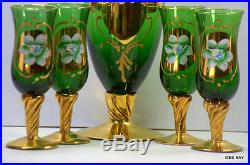 Antique Vintage Murano Glass Decanter Glasses Set Barware Set Hand Painted 24KT