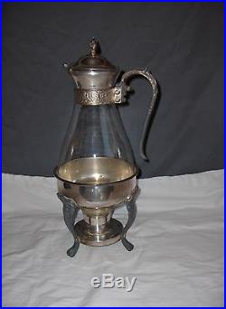 Antique Vintage Sheffield Glass Coffee Carafe/Silver Plate Handle & Lid Stand