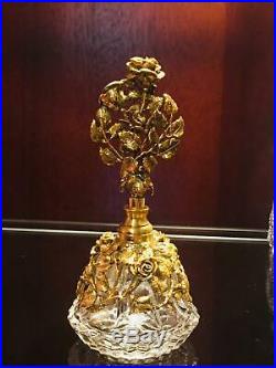 Antique Vtg Gold Gilded Ormolu Glass Dauber Perfume Cologne Bottle Decanter Rose