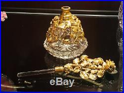 Antique Vtg Gold Gilded Ormolu Glass Dauber Perfume Cologne Bottle Decanter Rose