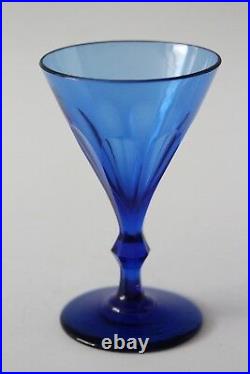Antique early 19th C faceted crystal Cobalt blue Wine Sherry Decanter & 4x Glass
